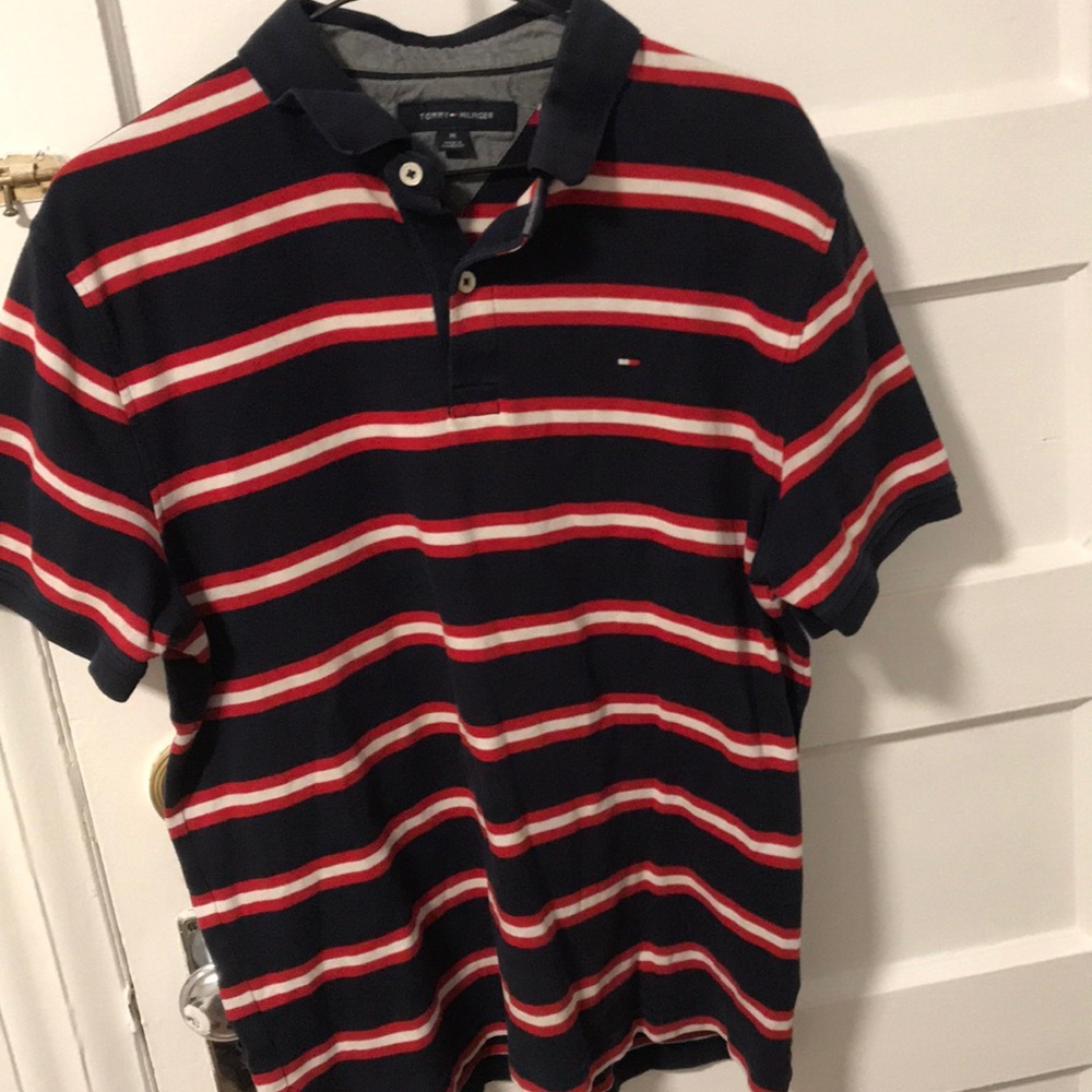 Tommy Hilfiger 3 tone striped polo red, white and blue
